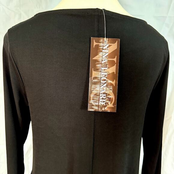 NWT- Nina Leonard Trapeze Dress Black 3/4 Sleeve Stretch Knit Women sz Small - Picture 6 of 10